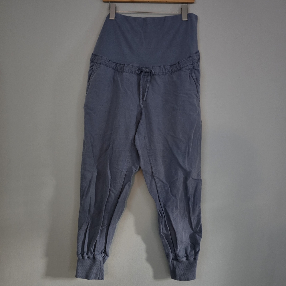 🙌 GAP Maternity Cotton/Linen Blend Over the Belly Joggers, L, China Blue